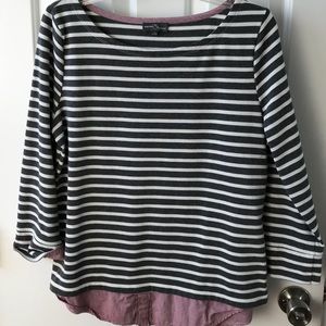 Sweatshirt style sweater with built in under shirt